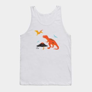 Jurassic Dinosaur in Blue + Red Tank Top